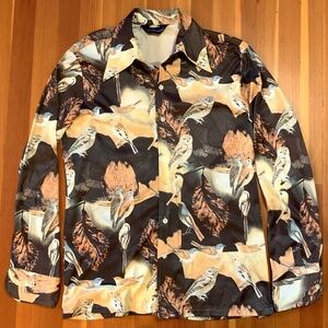 Vintage Owls and Songbirds '70s Poly shirt L